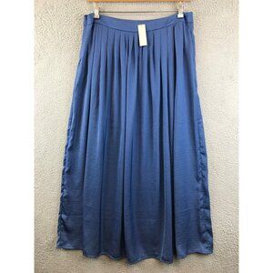 New Chicos Maxi Skirt Womens Size 2 Blue Pleated Long Modest Soft Silky Side Zip